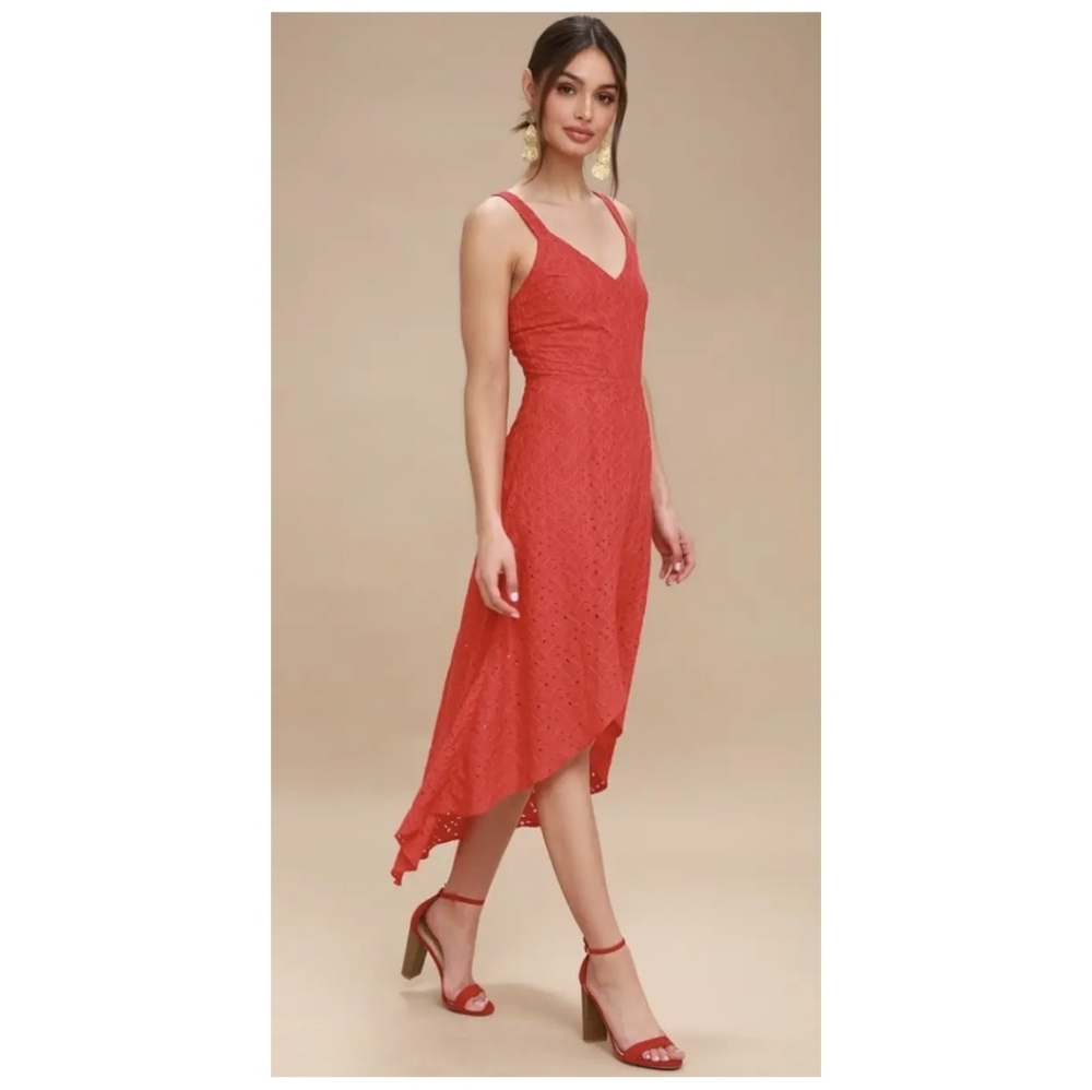 J.O.A. Melodrama Red Lace Midi Dress